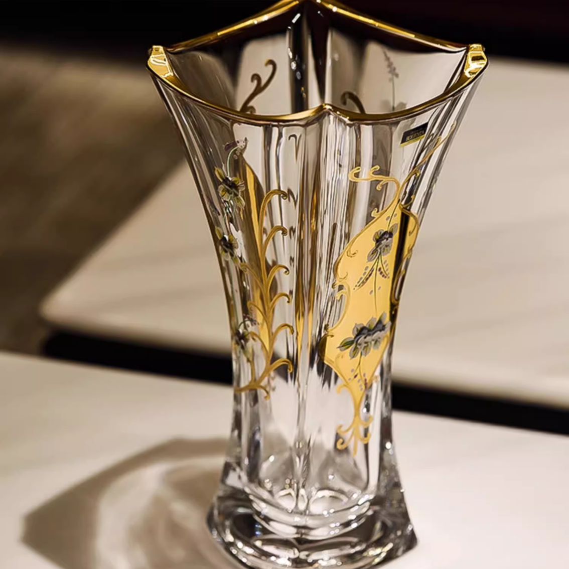 Crystal Vase Bohemian Enamel Gold Tulip Flower Vase – Czech Hand-Decorated Glassware