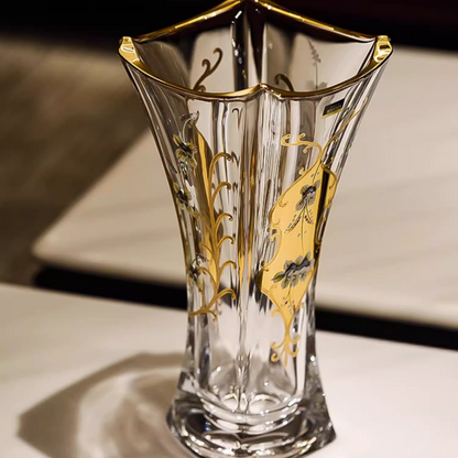 Crystal Vase Bohemian Enamel Gold Tulip Flower Vase – Czech Hand-Decorated Glassware