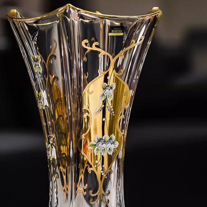 Crystal Vase Bohemian Enamel Gold Tulip Flower Vase – Czech Hand-Decorated Glassware