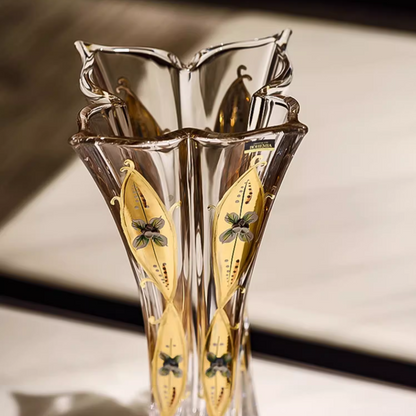 Crystal Vase | Bohemian Enamel & Gold Lily Handcrafted Czech Glass
