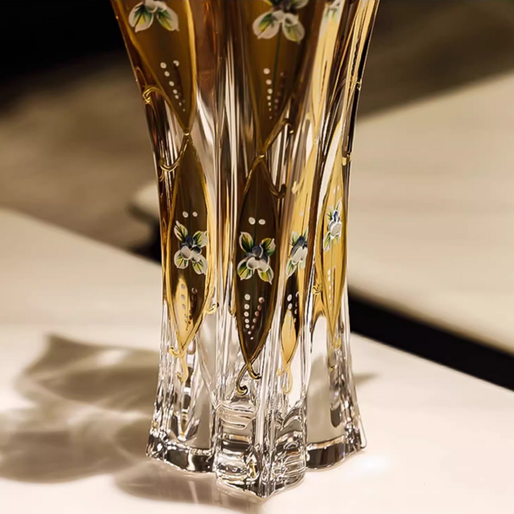 Crystal Vase | Bohemian Enamel & Gold Lily Handcrafted Czech Glass
