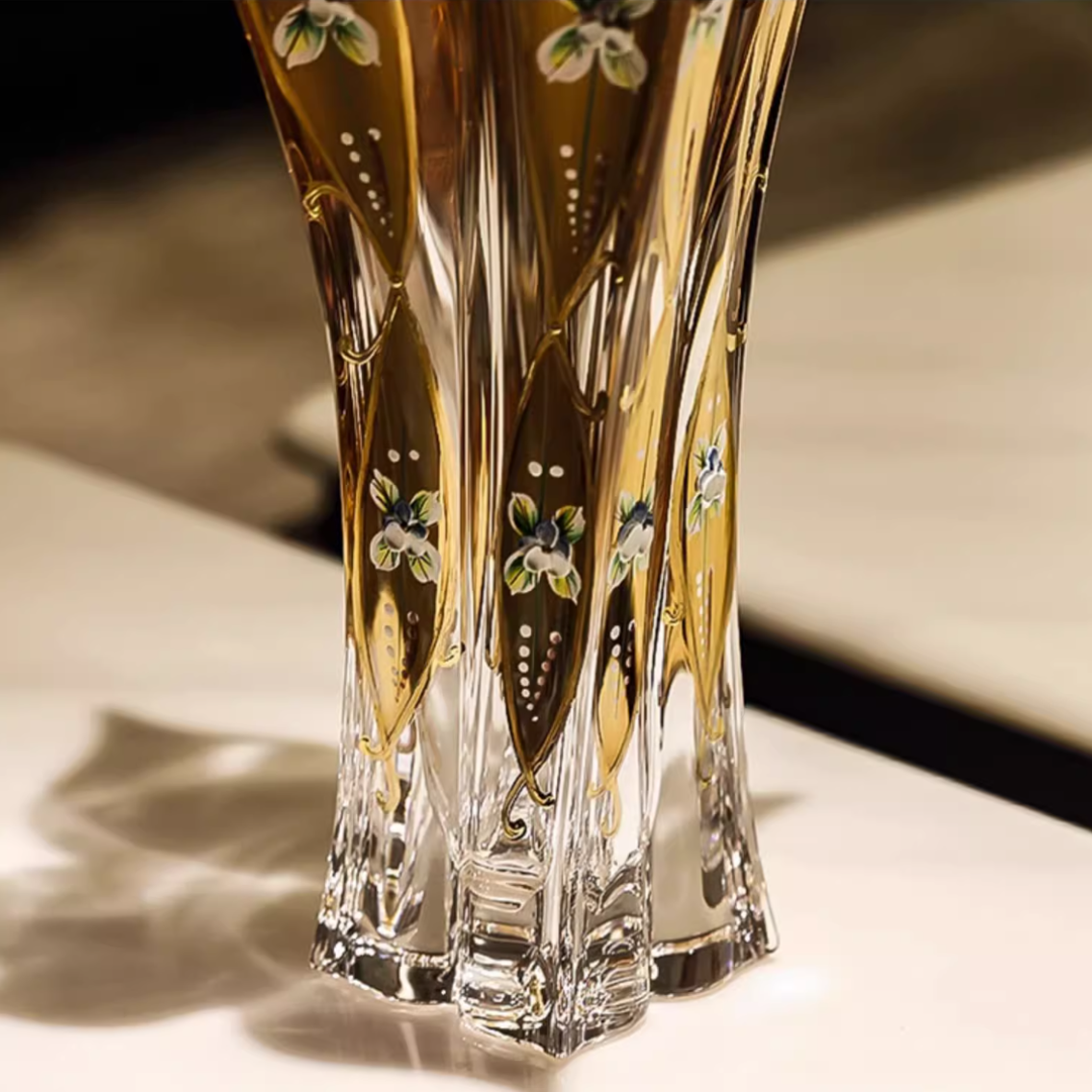 Crystal Vase | Bohemian Enamel & Gold Lily Handcrafted Czech Glass