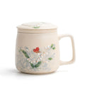Ceramic Tea Cup With Infuser Lid Butterfly Floral Design