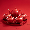 Wedding Tea Set Porcelain Teapot 4 Gaiwan Dragon Happiness Tray