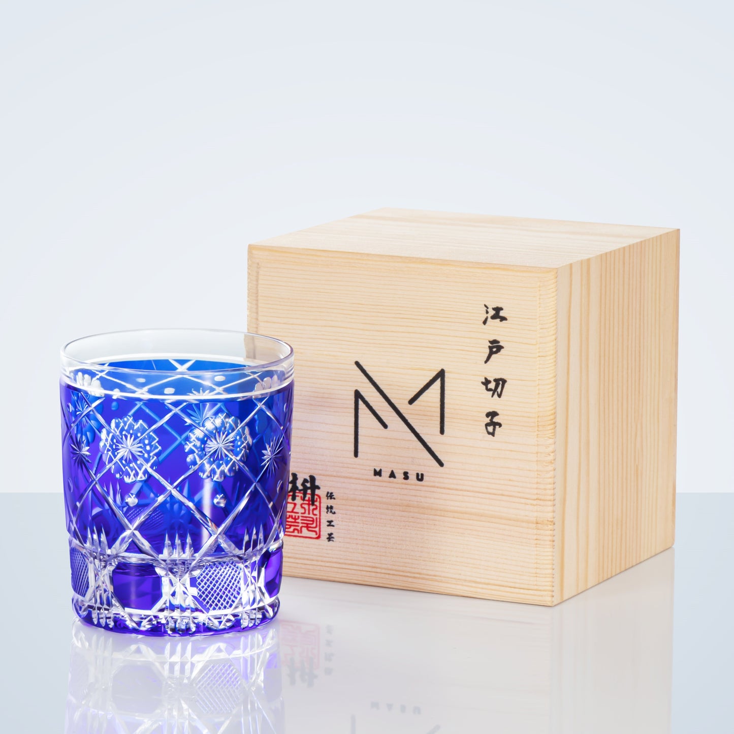 Whiskey Glass Royal Blue Kohana Blossom | Edo Kiriko Floral Crystal