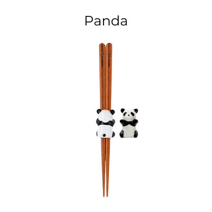 Kids Chopsticks Wooden Animal Series Japanese Panda Kitten with Rest