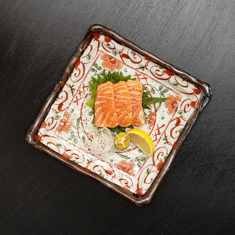 Japanese Ceramic Dish Set – Mino Ware Akae Red Butterfly
