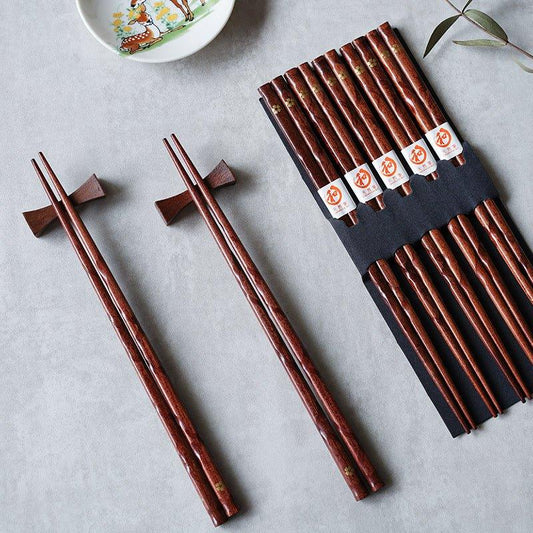 Wooden Chopsticks Set Golden Sakura Japanese 5 Pairs Gift