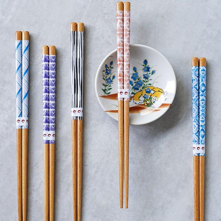 Wooden Chopsticks Set Japanese Family 5 Pairs Flowers Fan Assorted