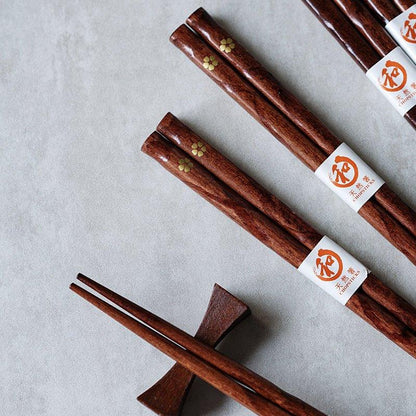 Wooden Chopsticks Set Golden Sakura Japanese 5 Pairs Gift