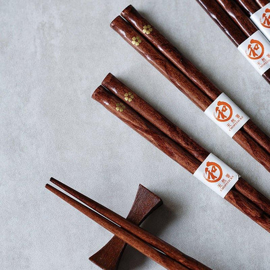 Wooden Chopsticks Set Golden Sakura Japanese 5 Pairs Gift
