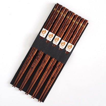 Wooden Chopsticks Set Golden Sakura Japanese 5 Pairs Gift
