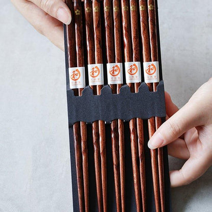 Wooden Chopsticks Set Golden Sakura Japanese 5 Pairs Gift
