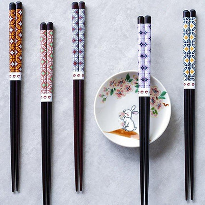 Wooden Chopsticks Set Japanese Family 5 Pairs Flowers Fan Assorted