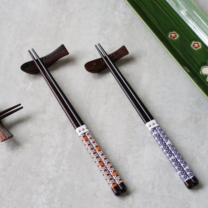 Wooden Chopsticks Set Japanese Family 5 Pairs Flowers Fan Assorted