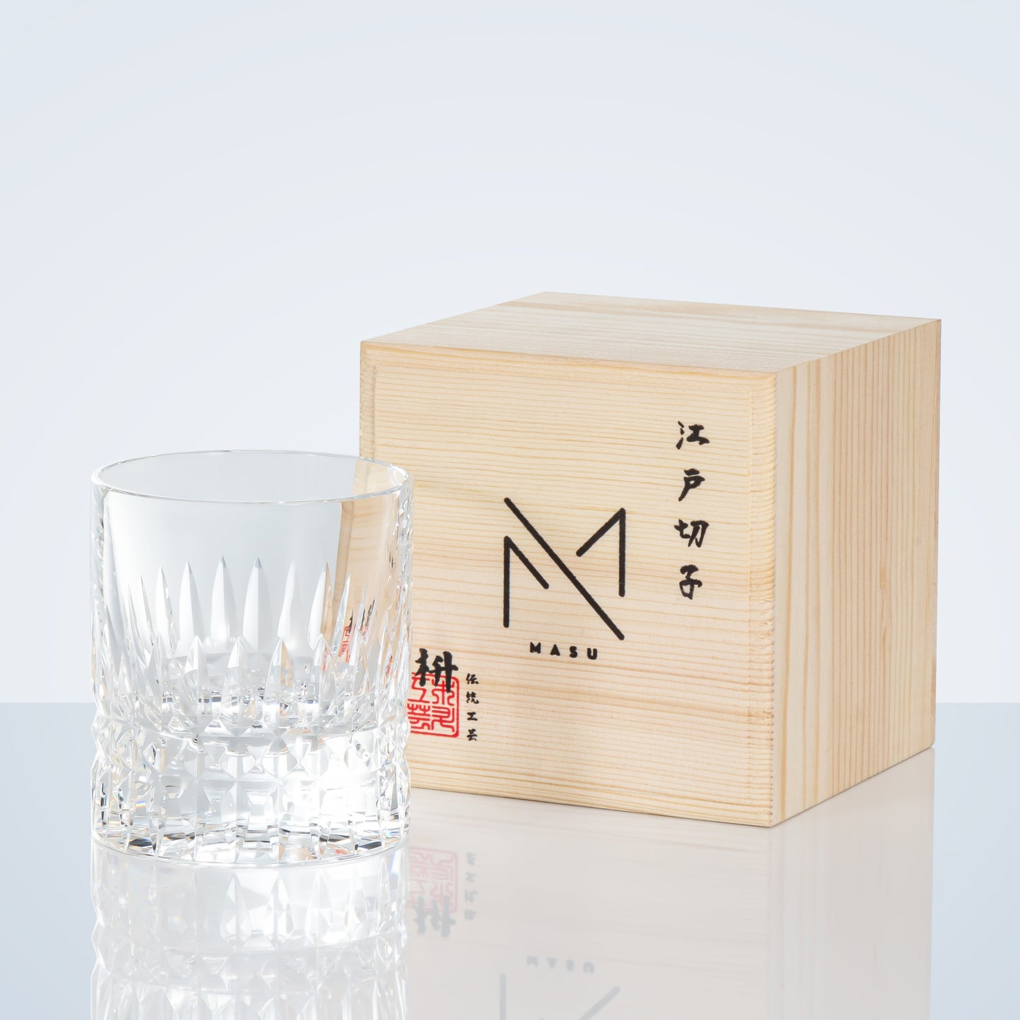 Whisky Glass Edo Kiriko Crystal Royale – Hand-Cut Japanese Tumbler with Wooden Box | Crystal, Sakura & Emerald