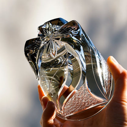 Whisky Rocks Glass Edo Kiriko Inkstone Flame Hand-Cut Crystal | Japanese Artisan Glassware