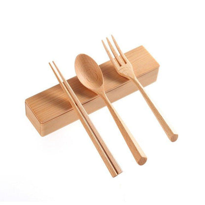 Wooden Utensil Set | Japanese Minimalist Chopsticks Spoon Fork with Wooden Box