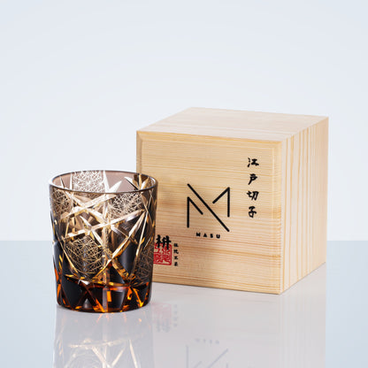 Whiskey Glass Edo Kiriko Handcrafted Crane Lightning with Wooden Gift Box