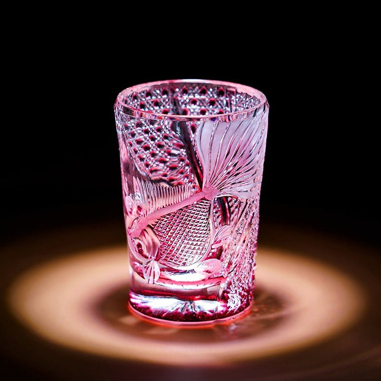 Handcrafted Whiskey Glass Rose Koi | Edo Kiriko Pink Koi Fish Crystal