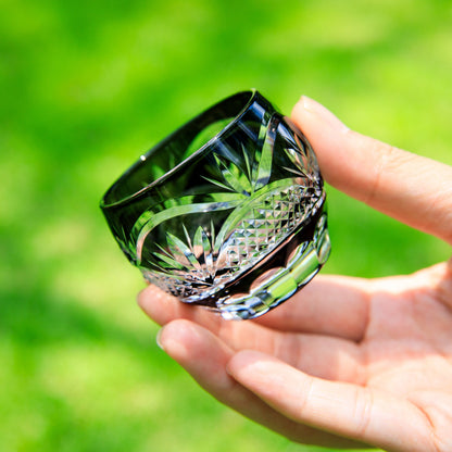 Sake Cup Edo Kiriko Kizashi Guinomi Hand-Cut Crystal | Kiku Yarai Blue Grey Purple Japanese Glassware