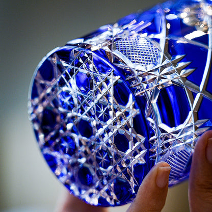 Whiskey Glass Royal Blue Kohana Blossom | Edo Kiriko Floral Crystal