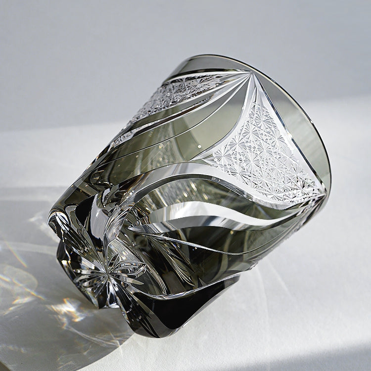 Whisky Rocks Glass Edo Kiriko Inkstone Flame Hand-Cut Crystal | Japanese Artisan Glassware