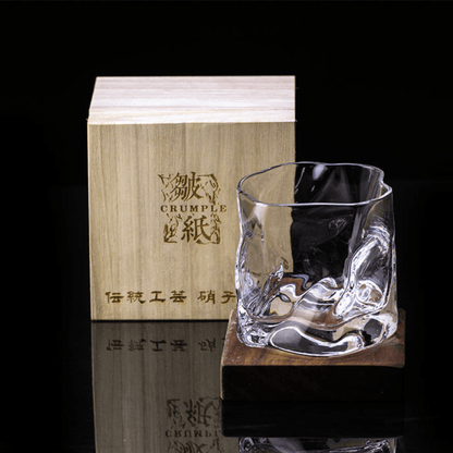 Whiskey Glass Edo Kiriko Crumple Body Japanese Hand-Cut Wooden Box
