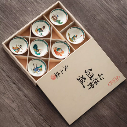 Japanese Tea Cup Set – Kutaniyaki Seven Lucky Gods 7 Cups