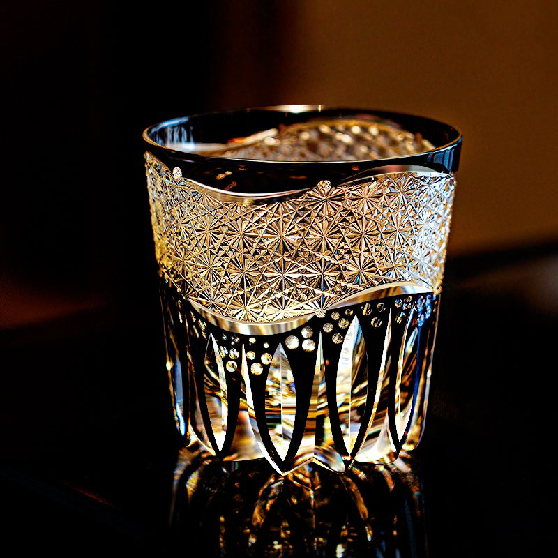 Whiskey Glass Edo Kiriko Kurokiku – Japanese Cut Crystal Tumbler Kiku-Tsunagi
