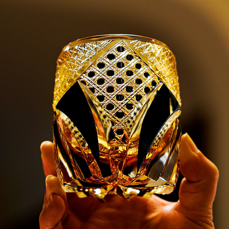 Whiskey Glass Edo Kiriko Imperial Dark Knight | Gold & Black Crystal