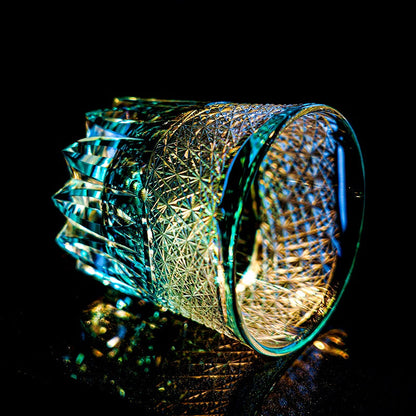 Whiskey Glass Edo Kiriko Aokiku Blue Chrysanthemum – Hand-Cut Kiku Tsunagi Japanese Tumbler with Wooden Box