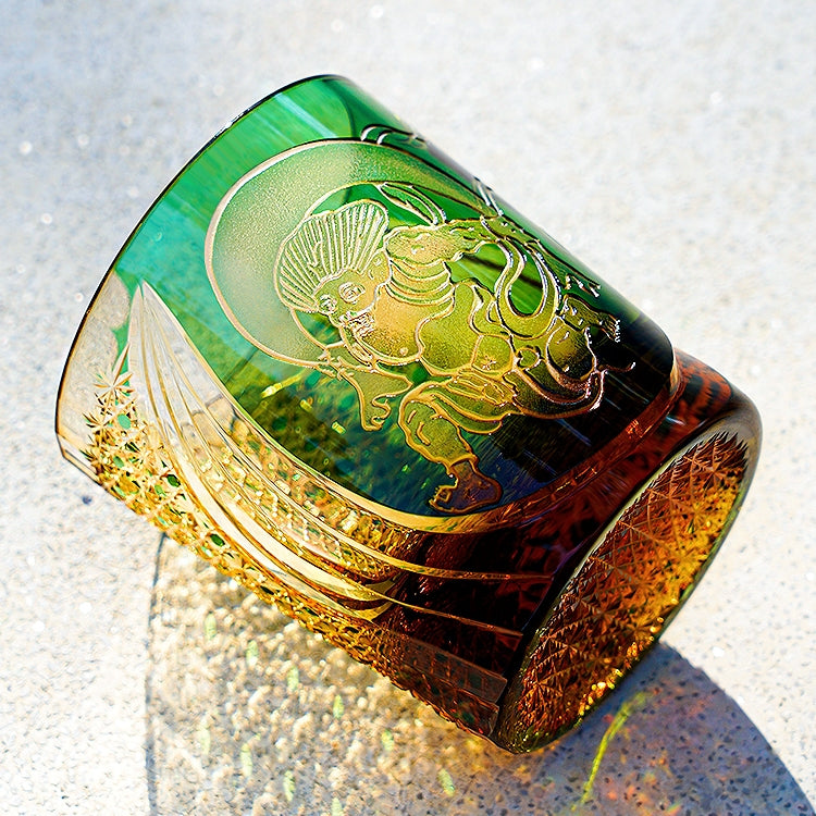 Japanese Whiskey Glass Fujin Wind God – Edo Kiriko Handcrafted Crystal