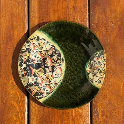 Coffee Cup & Saucer Set – Mino Ware Lucky Cat Oribe Green