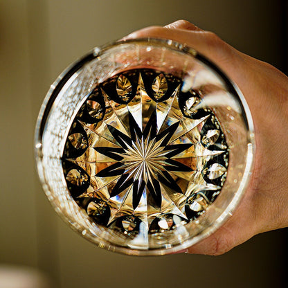 Whiskey Glass Edo Kiriko Kurokiku – Japanese Cut Crystal Tumbler Kiku-Tsunagi