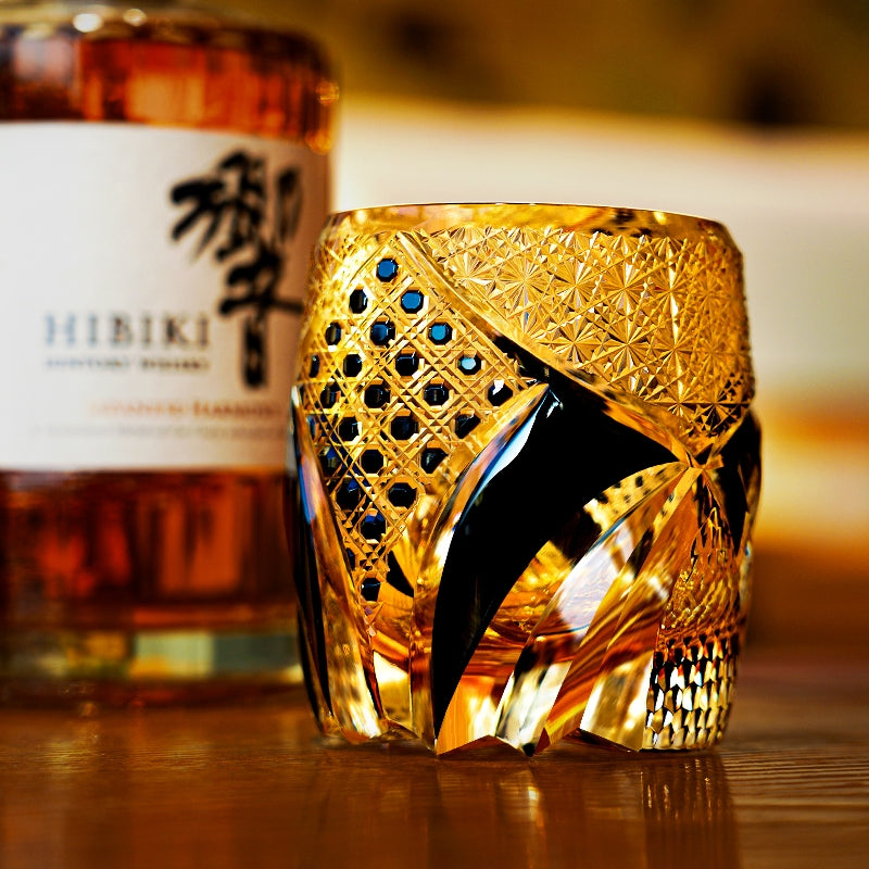 Whiskey Glass Edo Kiriko Imperial Dark Knight | Gold & Black Crystal