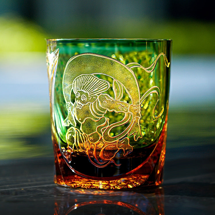 Japanese Whiskey Glass Fujin Wind God – Edo Kiriko Handcrafted Crystal