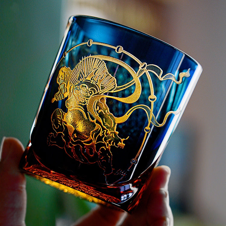 Whiskey Glass Edo Kiriko Raijin Thunder God | Hand-Cut Crystal