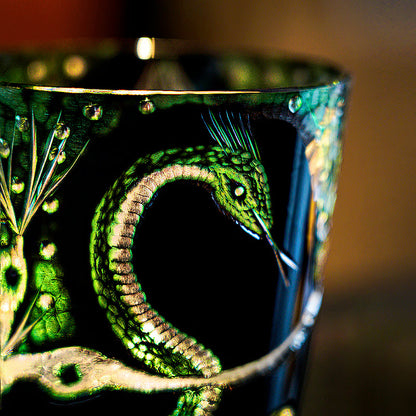 Edo Kiriko Whiskey Glass Green Serpent – Hand-Cut Japanese Crystal