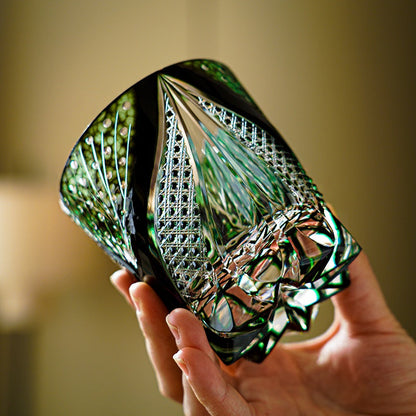 Edo Kiriko Whiskey Glass Green Serpent – Hand-Cut Japanese Crystal