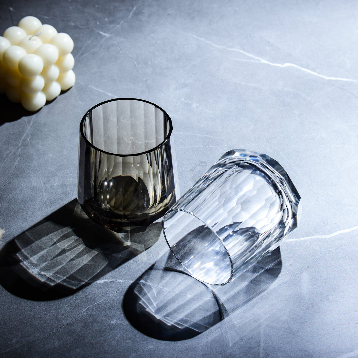 Edo Kiriko Glass Kage Tate Vertical Facet Whisky | Hand-Cut Crystal Clear & Smoky Grey Glassware