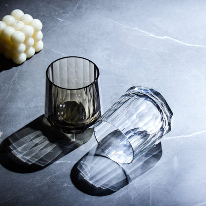 Edo Kiriko Glass Kage Tate Vertical Facet Whisky | Hand-Cut Crystal Clear & Smoky Grey Glassware