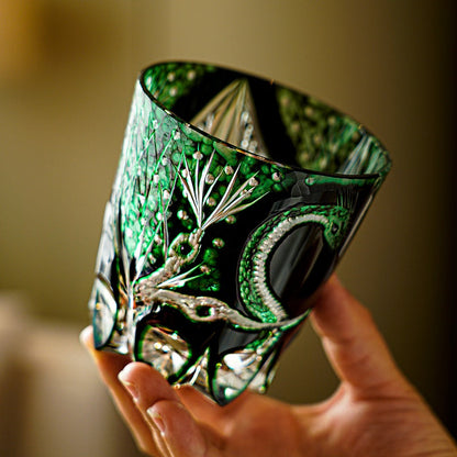Edo Kiriko Whiskey Glass Green Serpent – Hand-Cut Japanese Crystal