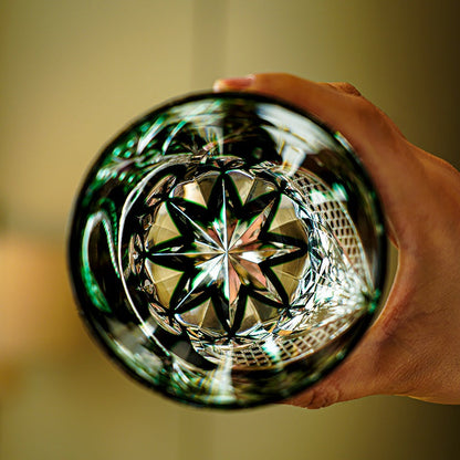 Edo Kiriko Whiskey Glass Green Serpent – Hand-Cut Japanese Crystal