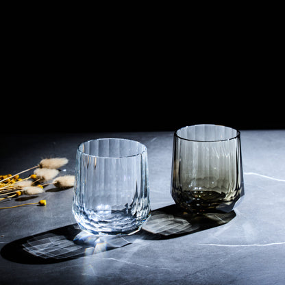 Edo Kiriko Glass Kage Tate Vertical Facet Whisky | Hand-Cut Crystal Clear & Smoky Grey Glassware