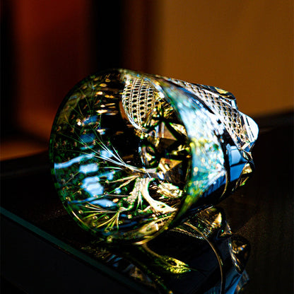Edo Kiriko Whiskey Glass Green Serpent – Hand-Cut Japanese Crystal
