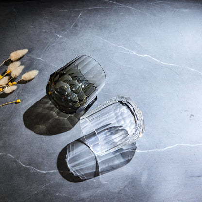 Edo Kiriko Glass Kage Tate Vertical Facet Whisky | Hand-Cut Crystal Clear & Smoky Grey Glassware