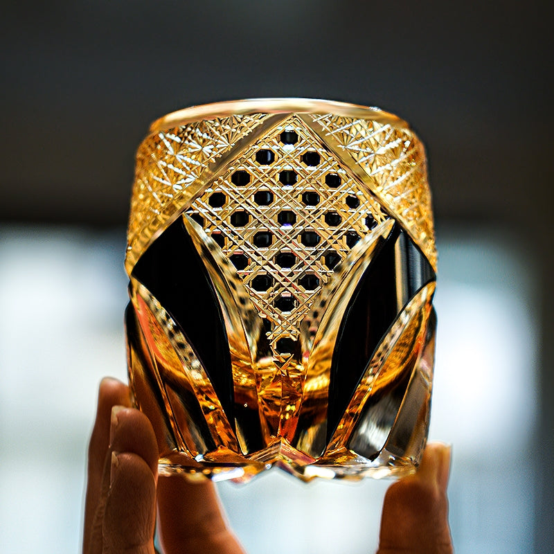Whiskey Glass Edo Kiriko Imperial Dark Knight | Gold & Black Crystal