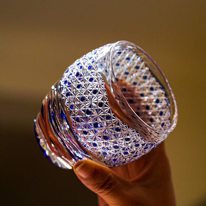 Whiskey Glass Midnight Blue Starburst | Japanese Edo Kiriko Hand-Cut Crystal Drinkware