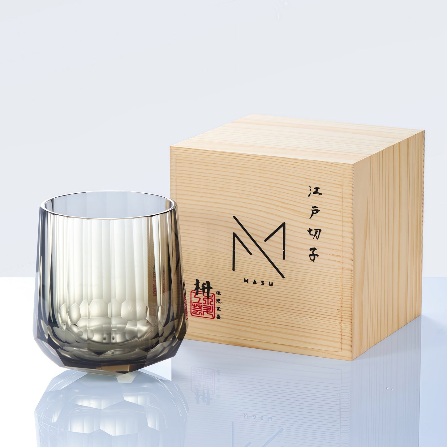 Edo Kiriko Glass Kage Tate Vertical Facet Whisky | Hand-Cut Crystal Clear & Smoky Grey Glassware